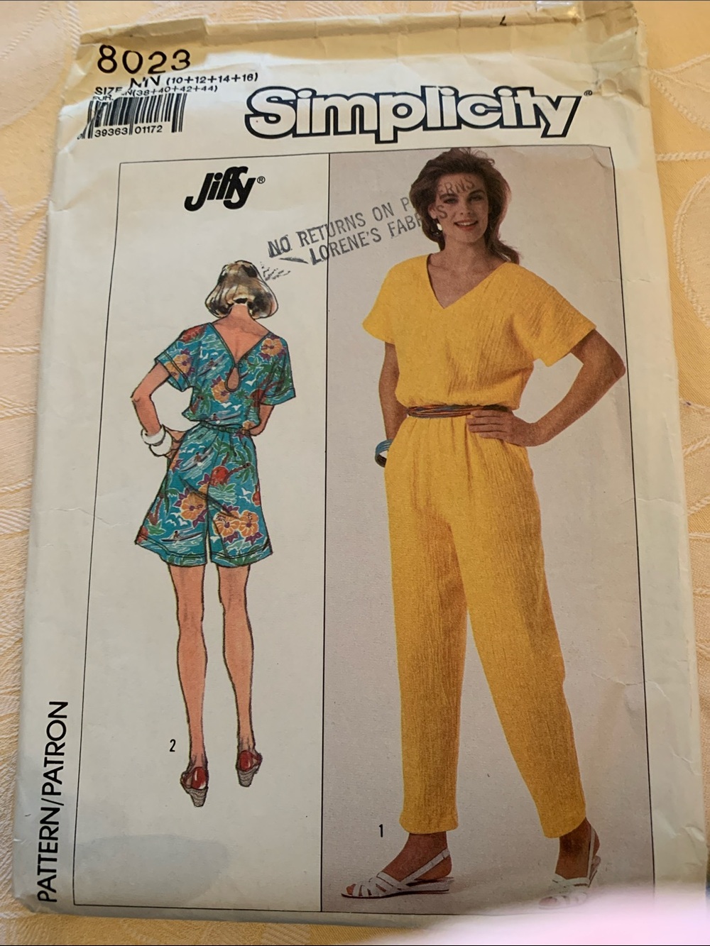 VINTAGE Simplicity Yellow V‑Neck Women's Jumpsuit Sewing Pattern JIFFY